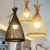 Bamboo Lantern Pendant Lamp Natural Rattan Wicker E27 Chandeliers Hand-Woven Bamboo Lampshades Lighting Fixtures Hanging Light